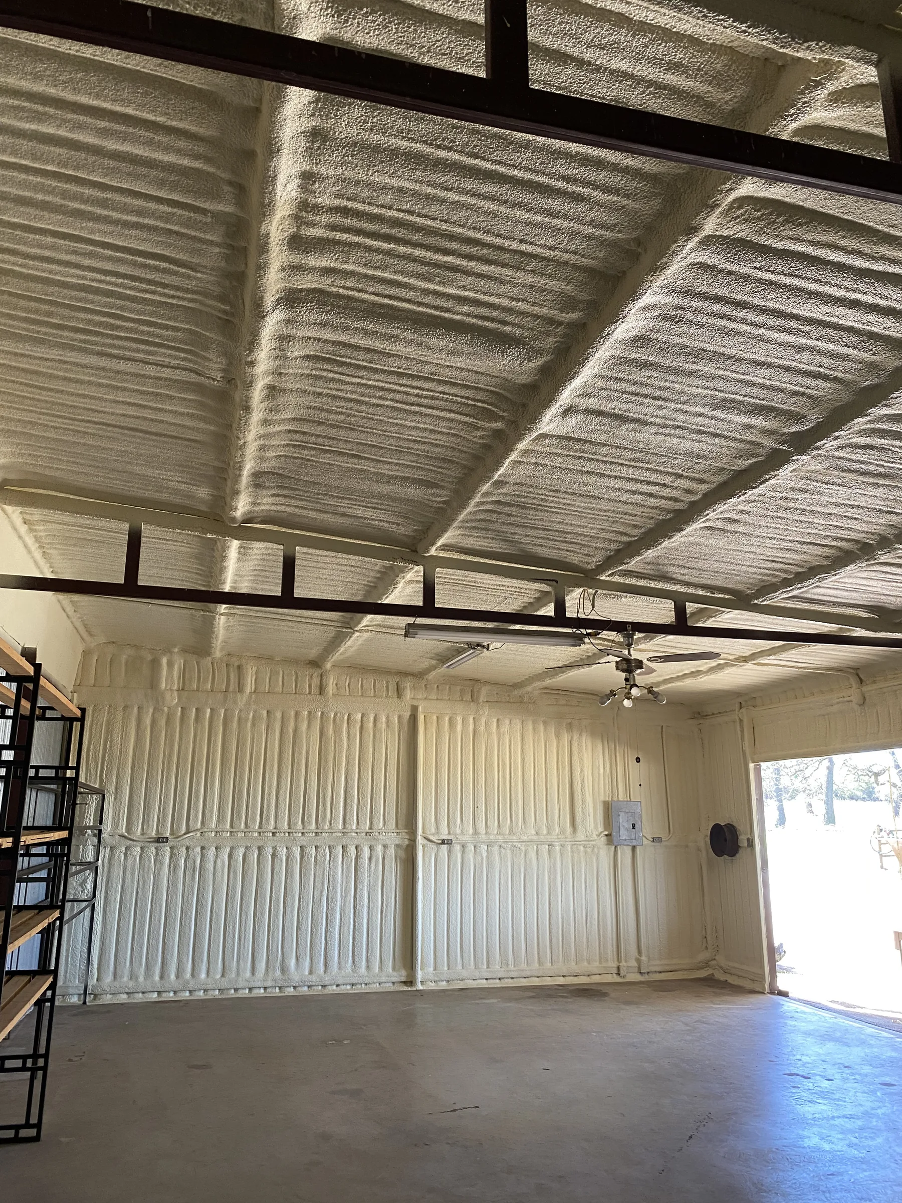 Brazos Point ranch storage building before closed-cell spray foam finish